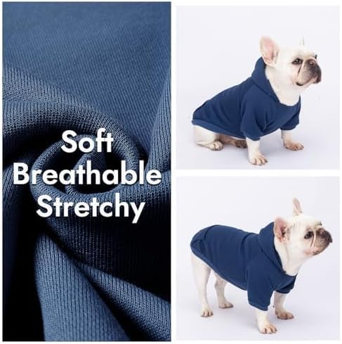 2 Pack Dog Hoodie Warm Hood Dog Sweater Cold Weather Small Dogs Sweatshirt Comfort Pet Clothes for Small Medium Dogs with Pockets (Navy+Blue, L (Back: 13.78", Chest: 18.9"))
