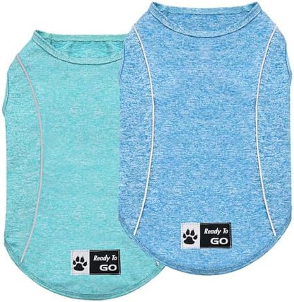 KYEESE 2Pack Reflective Dog Shirt, Lightweight Sun Protection Dog T Shirts for Small Dogs Boy, Breathable Sleeveless Pet Tank Top Summer Dogs Clothes for Night Walking Outdoor, Lake Blue+Blue, L