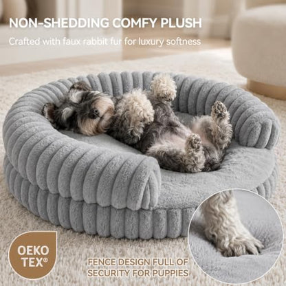 Luxury Donut Dog Bed, Fluffy Orthopedic Dog Couch Washable Round Pet Sofa