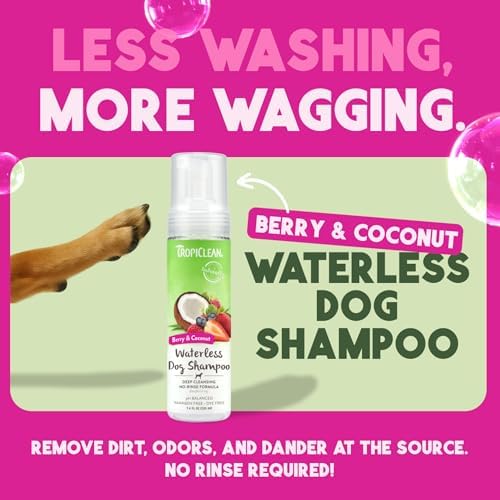 TropiClean No Rinse Waterless Dog Shampoo, Berry & Coconut Scent, 7.4oz