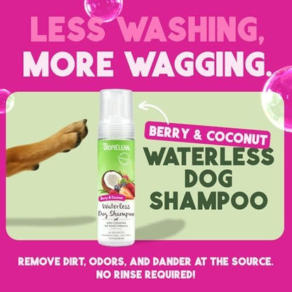 TropiClean No Rinse Waterless Dog Shampoo, Berry & Coconut Scent, 7.4oz