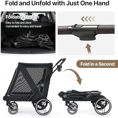 Beberoad Pet Stroller for Medium Dogs, Dog Stroller One-Second Fold, R7 All-Terrain with ER Tires, Mesh Dual-Window, Full Disassembly&Washable Waterproof Oxford Fiber