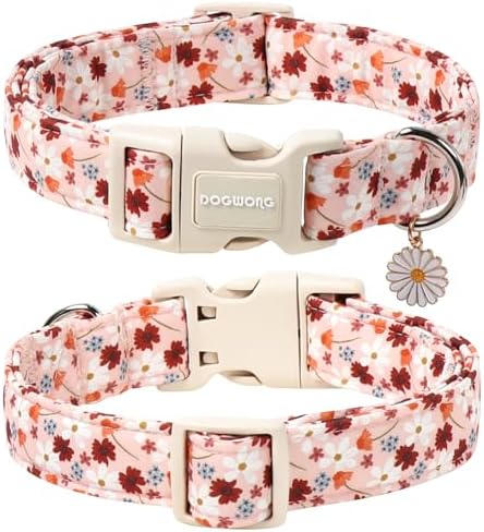 DOGWONG Fall Flower Dog Collar, Orange Flower Dog Collar Adjustable Soft Natural Fabric Girl Pet Dog Collars Cute Puppy Necklace for Small Medium Large Dogs