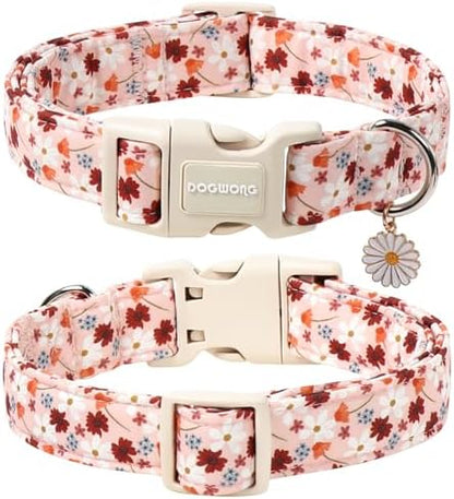 DOGWONG Fall Flower Dog Collar, Orange Flower Dog Collar Adjustable Soft Natural Fabric Girl Pet Dog Collars Cute Puppy Necklace for Small Medium Large Dogs