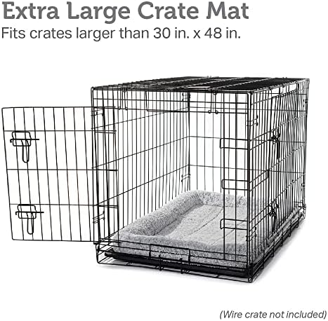 Friends Forever Bolster Dog Crate Mat 48 Inch, Washable Dog Crate Bed, Sherpa Fleece, Nova Grey