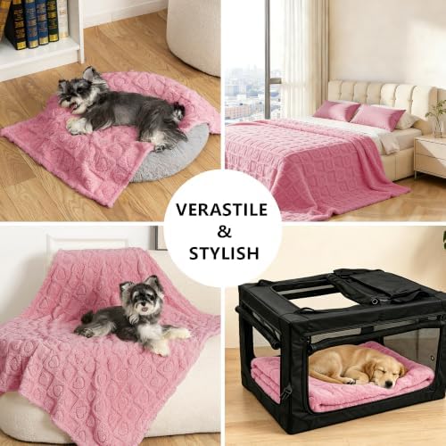 gogobunny Large Pet Blanket for Dogs Cats, Ultra Soft 300GSM Coral Fleece Washable Furniture Protector for Couch Bed Car Seat, Calming Crate Mat Blanket for Large Breeds, Pink, 50x60IN