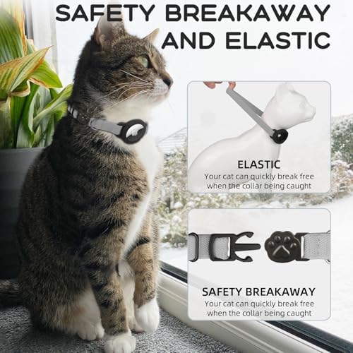 AirTag Cat Collars, Stretchy Collar with AirTag Holder and Bell
