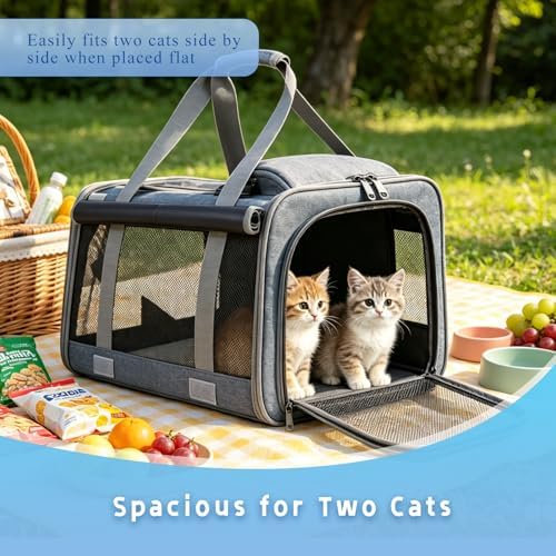 Pet Carrier for Medium-Small Cats, Collapsible Cat Carrier and Soft-Sided Pet Carrier for Cats and Small Dog Up to 17lbs, Stress-Free Travel with Privacy Cover, Travel Bag L18.9”X11.42”X11.42”