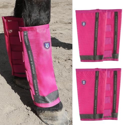 Harrison Howard Loose-Fitting Horse Fly Boots UV-Protective, Durable Fine Mesh Leggins with Reflective Strips (Set of 4)