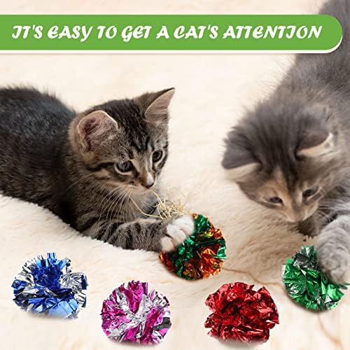 Silkfly 30 Pcs Cat Crinkle Balls Toys 2.36" Interactive Colorful