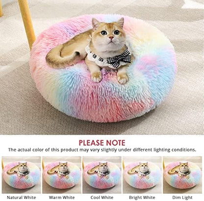 JOLLYVOGUE Dog & Cat Bed, Calming Anti-Anxiety Pet Bed for Small Dogs, Fluffy Donut Cushion for Small and Medium Pets (20")