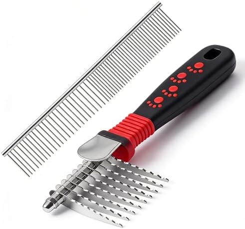 QUMY Dog Comb Kit-Dematting Rake Comb for Dogs Metal Cat Dog Grooming Brush