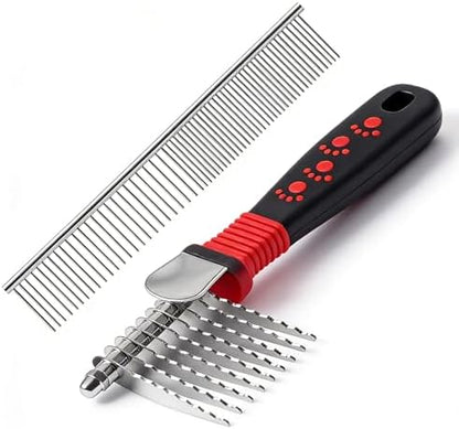 QUMY Dog Comb Kit-Dematting Rake Comb for Dogs Metal Cat Dog Grooming Brush