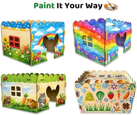OtterPets Chinchilla House with DIY Paint Kit and Fleece Mat, Wood Hideout