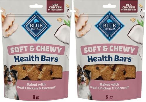 Blue Buffalo Soft & Chewy Health Bars, Baked with Real Chicken & Coconut, Natural Dog Treats Mineral-Enhanced for Flavor, 9 oz. Bag (Pack of 2)