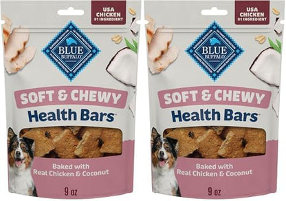 Blue Buffalo Soft & Chewy Health Bars, Baked with Real Chicken & Coconut, Natural Dog Treats Mineral-Enhanced for Flavor, 9 oz. Bag (Pack of 2)