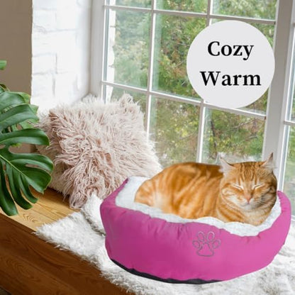Evelots Calming Donut Cat Bed - Warm Pet Bed for Cats and Small Dogs - Anti-Anxiety Cozy Cuddler - Removable Soft Plush Cushion - Machine Washable - Non-Slip Bottom - Pink