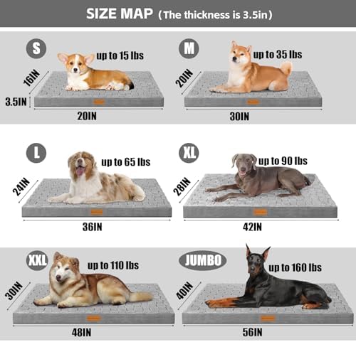 Patas Lague Orthopedic Large Dog Bed Washable Pet Crate Mat 36''X24'' Grey