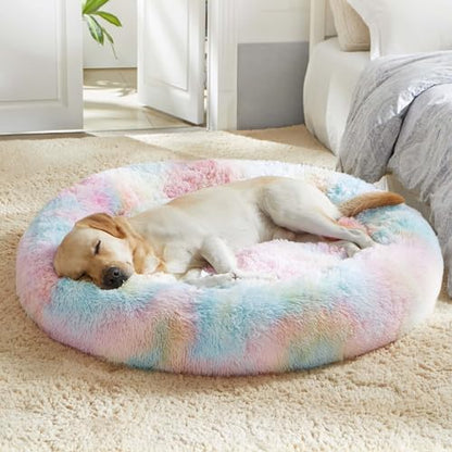 Western Home Calming Donut Large Dog Bed Pet Bed,36" Rainbow