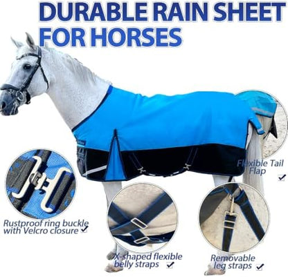 1200D Horse Blanket,Turnout Rain Sheet(No Fill),Blue/Black 78''