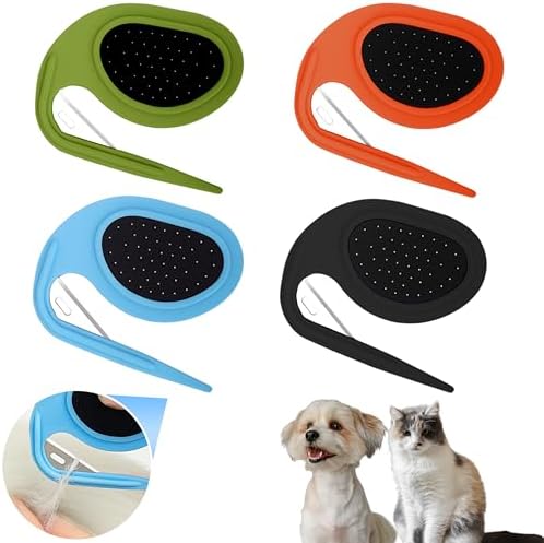 4Pcs Cat Dematting Comb Set - Safe Hidden Blade Pet Knot Remover for Matted Fur, No Scratch Grooming Detangling Tool for Dogs & Cats, Non-Slip Handle