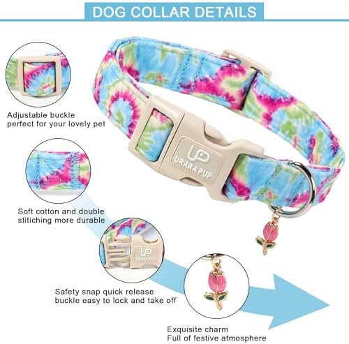 Summer Dog Collar, Personalized Cotton Dog Collar with Quick Release, Summer Tie-dye Collars for Small Medium Large Boys Dogs, Cute Durable Comfortable Pet Collars
