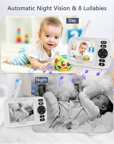 HelloBaby Baby Monitor with 2 Cameras 3.2" Screen, No WiFi, USB Cable