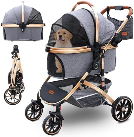 Pettingzoo Dog Stroller with Removable Carrier Foldable Pet Stroller,60 lbs