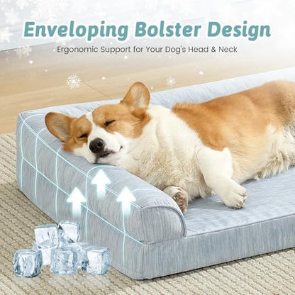 COZY KISS Cooling Dog Bed, Q-Max >0.4 Orthopedic Foam Dog Bed with Sides