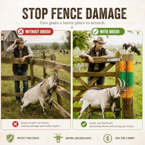 Livestock Scratching Brush 1-Pack — Cattle Horse Goat Pig Sheep Grooming Post, High-Visibility Animal Scratcher, Stress Relief Goat Toys for Summer Itch & Shedding