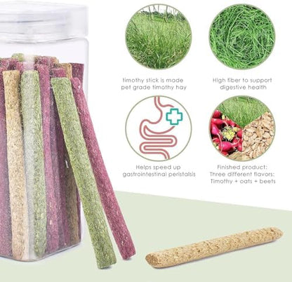 ERKOON Timothy Hay Sticks,Rabbit Chew Toys for Teeth Natural Molar Sticks Rabbits Treats for Bunnies, Chinchilla Guinea Pigs, Gerbil, Hamster (50 Pcs)