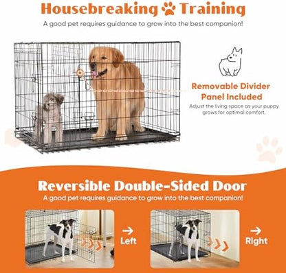 Sweetcrispy Dog Crate 48 Inch, Medium Large Dog Cage, Foldable Pet Kennel