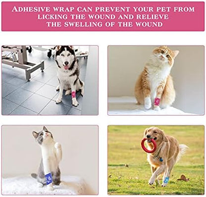 Vet Wrap Self Adhering Bandage Wrap Cohesive Bandage Multi-Function Wrap Tape for Dogs Cats Horses Birds Animals Non-Woven Strong Sports Tape for Wrist Healing Ankle Sprain & Swelling 12 Rolls