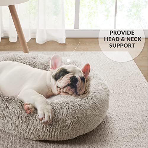 Friends Forever Calming Dog Bed for Medium Dogs, Donut Medium Pet Bed, 30 Inches Memory Foam Orthopedic Dog Bed with Fluffy Plush Faux Fur, Machine Washable, Serena Tan, 30"x23"x6.5"