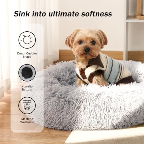 NOYAL Donut Dog Bed for Small Medium Pets, Plush Calming Faux Fur