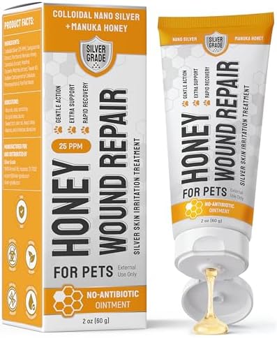 SILVER GRADE Dog Wound Care with Manuka Honey & Colloidal Silver for Scratches & Skin Irritations – Cat & Dog Hot Spot Treatment Gel Works as Honey Rapid Wound Repair for Horses – for All Pets – 2-Oz