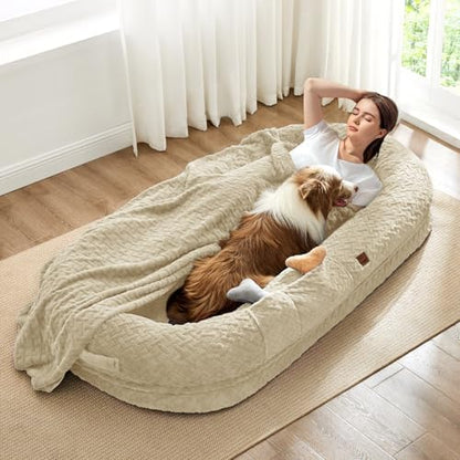 ChiXnuggle Orthopedic Human Dog Bed,with Faux Fur Washable Cover,Blanket