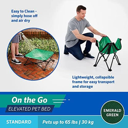 Coolaroo On-The-Go Elevated Dog Bed - Foldable Pop-Up Travel Dog Bed with Breathable, Moisture-Resistant Fabric, Carry Bag Included, Lightweight & Portable, Emerald Green, Standard
