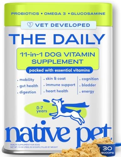 Native Pet The Daily Dog Vitamins & Supplements - 11-in-1 Multivitamin for Dogs - Daily Powder Supplement with Probiotics, Collagen - 30 Scoops