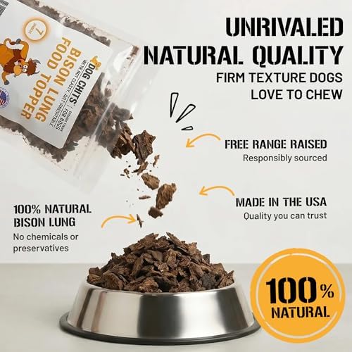 Dog Chits Bison Lung Food Topper for Dogs & Puppies - Single Ingredient, High Protein, Grain Free & Easy to Digest - Natural Dog Treats for Picky Eaters - Sprinkle on Food - Made in USA - 7 oz