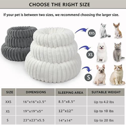Donut Small Dog Bed Washable - Dog Beds for Small Dogs and Cats with Corduroy Fleece & Anti Slip Bottom, Calming Round Faux Fur Cute Pet Bed for Puppy Kitten, Cream, 23x23x5.5 inches