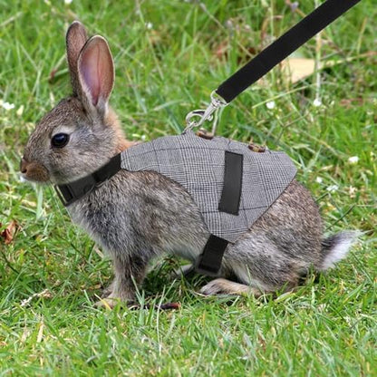 Rabbit Vest Harness and Leash Set Adjustable Formal Suit Style for Bunny Kitten Small Animal Walking (L)