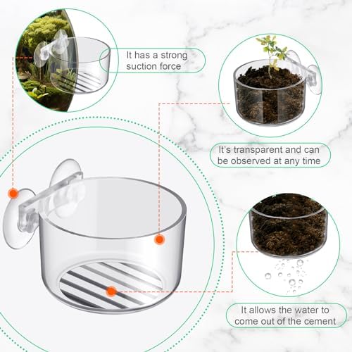 CroBlissful 30 Pack Aquatic Plant Cups with Hole Acrylic Aquatic Plant Pot with Suction Cups Transparent Suction Cup Planter Fish Tank Plant Holder for Aquarium Aquascape Decoration, 2 Styles