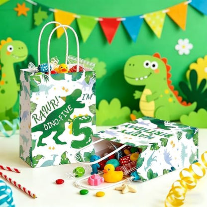 Greencian 16Pcs Dinosaur 5th Birthday Party Favor Bags Roar Goodie Bags