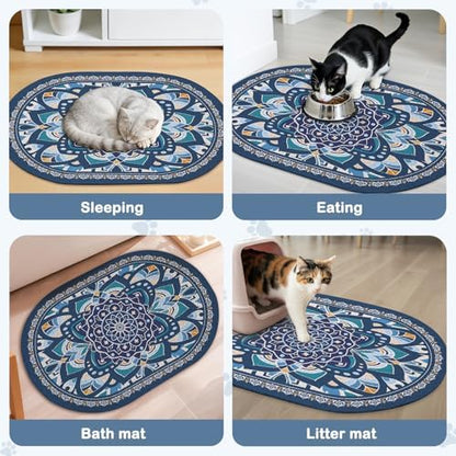 Glittme 33"x22" Cat Litter Mat with Mesh Design - Non-Slip & Waterproof Litter Trapping Pad for Litter Box Protects Floors from Stains Soft Texture for Pets,Navy