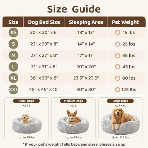 JOLLYVOGUE Dog Beds Large Sized Dog, Calming Anti-Anxiety Dog Bed, Fluffy Donut Cushion for Extra Large Pets (45")