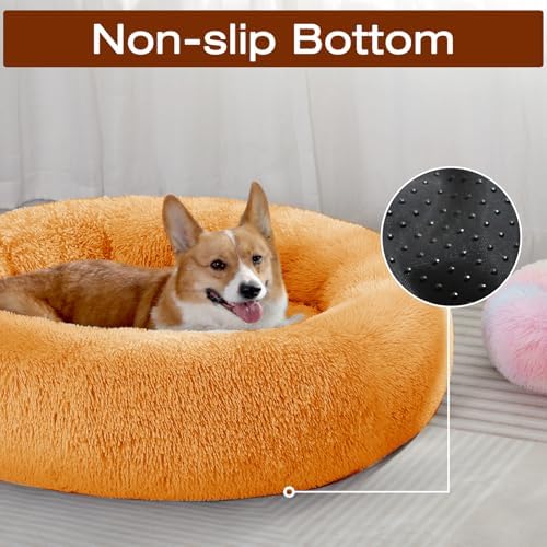 JOLLYVOGUE Dog Bed, Calming Anti-Anxiety Large Dog Bed, Fluffy Donut Cushion for Medium and Large Pets (31")