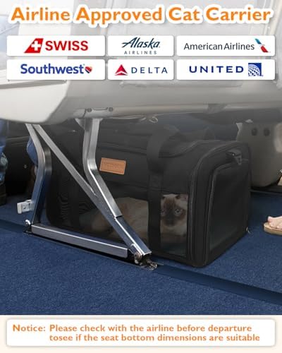 PETUX Airline Approved Pet Carrier for Small Cats up to 12 lb, Black