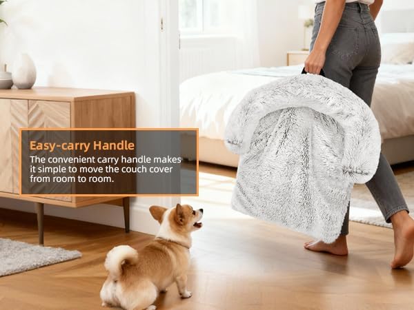 Calming Dog Bed Fluffy Plush Dog Mat for Furniture Protector with Removable Washable Cover for Large Medium Small Dogs and Cats (XS (31"x23.5"x5"), Light Grey)