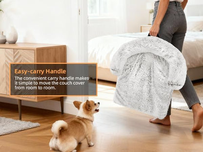 Calming Dog Bed Fluffy Plush Dog Mat for Furniture Protector with Removable Washable Cover for Large Medium Small Dogs and Cats (XS (31"x23.5"x5"), Light Grey)